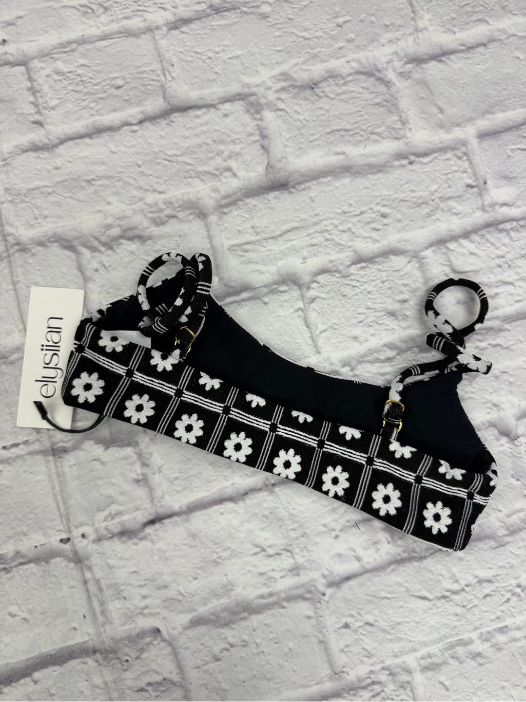 Elysiian Black & White Daisy Square Bikini Top Nwt's Xs Floral Swim Beach Pool — image 7 of 8
